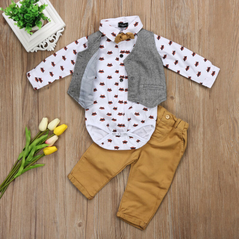 Traje Formal de niño pequeño, bebé, pantalones y chaleco, moño, esmoquin, conjunto de ropa