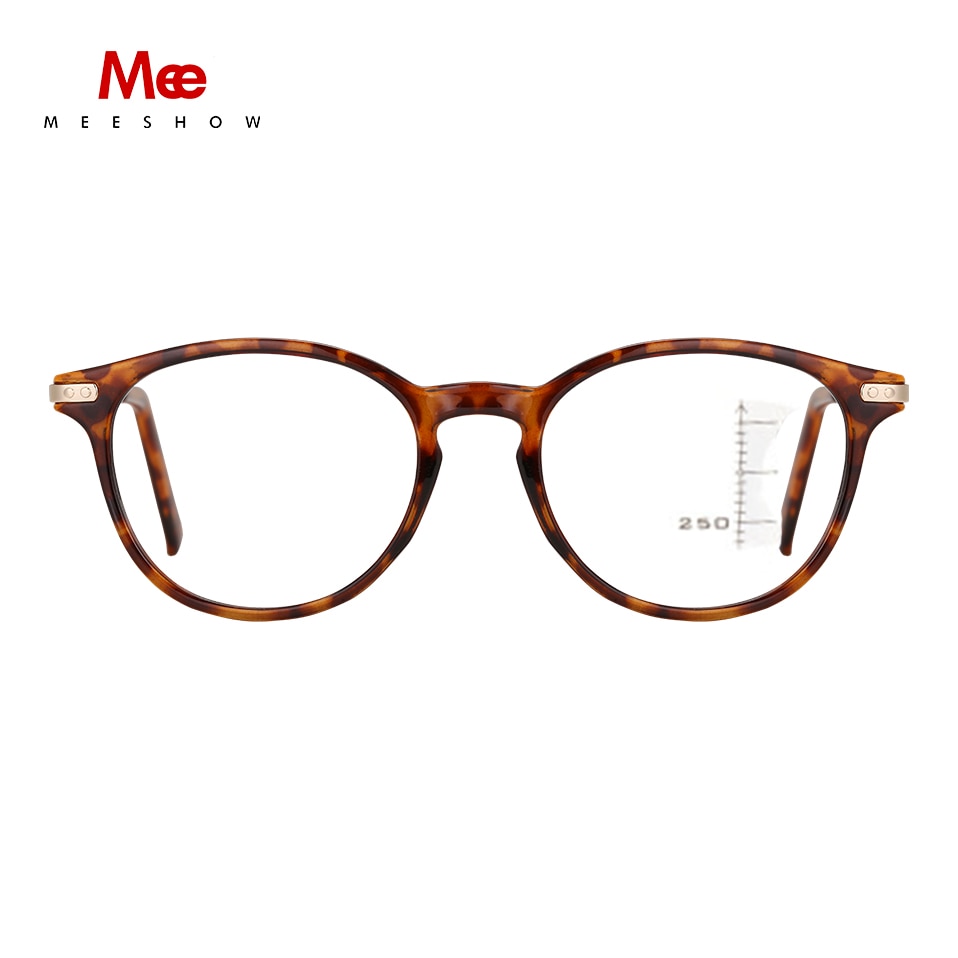 Meeshow Men Women Anti-Blue Multifocal Round Shape Reading Glasses From Italy Optical Metal Vulture Plating Templs