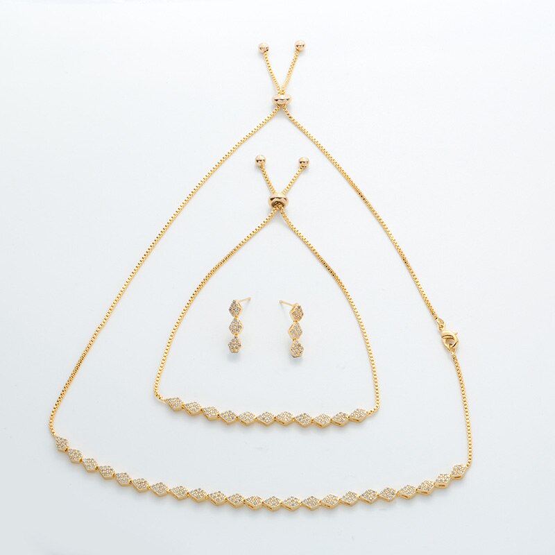 Hadiyana ovale ketting met zirkonia, sieradenset voor dames, koperen ketting, armband en oorbellen, set van  tz8054