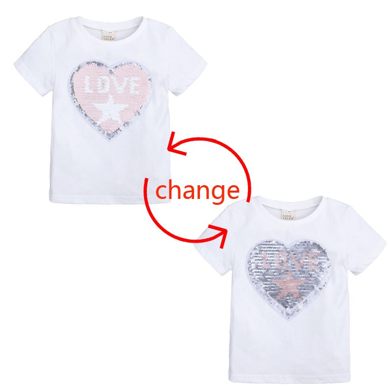 Elvesnest børn piger t-shirts pailletter kærlighed børn t shirt pige tøj bomuld korte ærmer børn toppe børn tøj