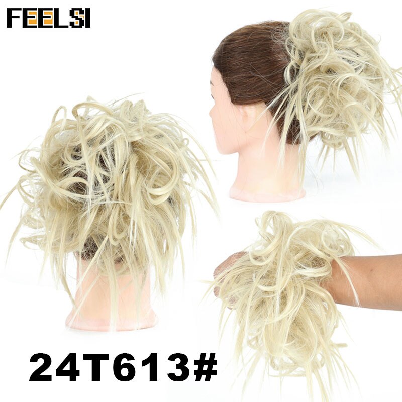 FEELSI 7 Zoll Chaotisch lockige Chignon haar brötchen Elastischen Band Haar brötchen Lockige Scrunchie haar Hochsteckfrisur Abdeckung Synthetische Haarteil für frauen: P1B/30
