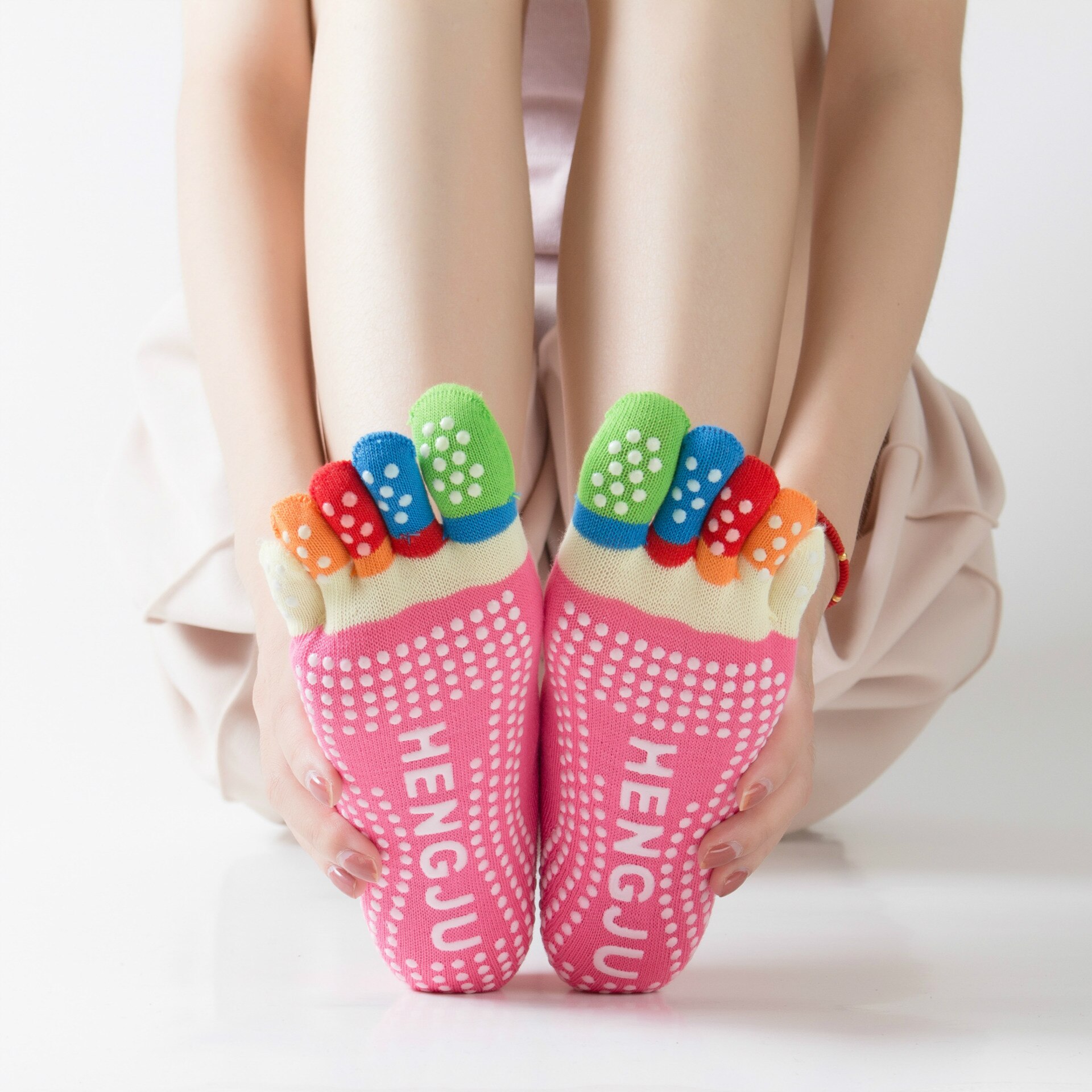 1 Paar Antislip Open Teen Yoga Sokken Antislip Peep Toe Pilates Enkel Grip Duurzaam Open vijf-Vinger Katoen Yoga Sokken