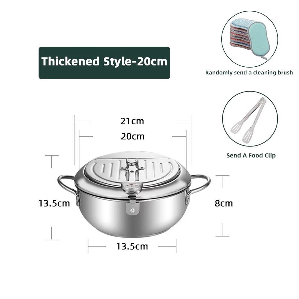Japanse frituurpan met een thermometer en een deksel Frituurpan Roestvrijstalen keuken Tempura olie koekenpan Friteuse: Bordeaux