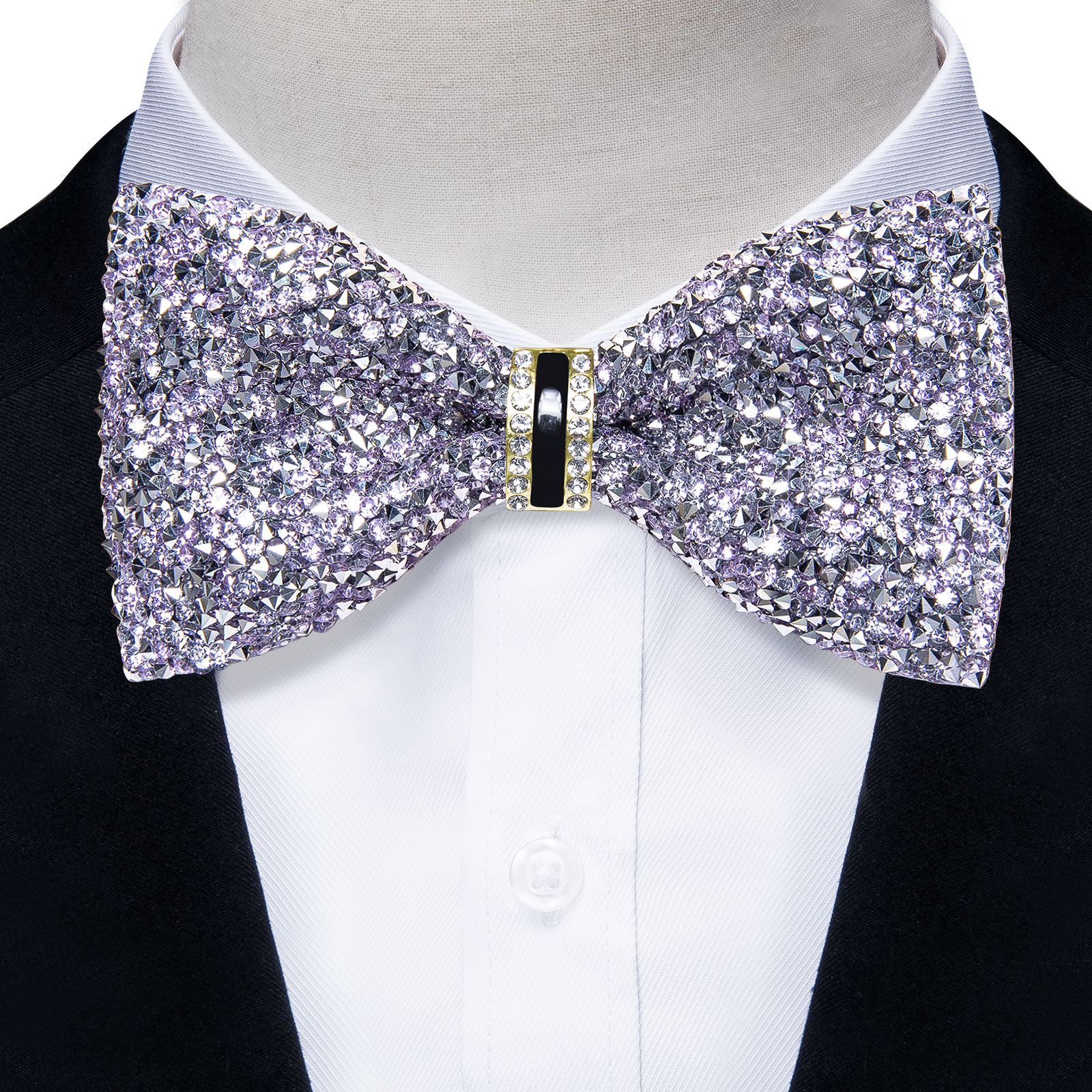 Pajaritas con diamantes de imitación brillantes para hombre, pajarita con lentejuelas de diamantes preatada y longitud ajustable para de boda