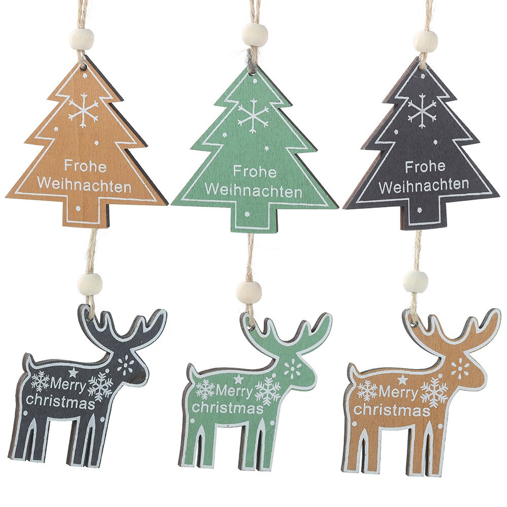 Kerst Houten Geschilderde Elanden Kleine Boom Hanger Dress Up Opknoping Print Houten Boom Ornamenten