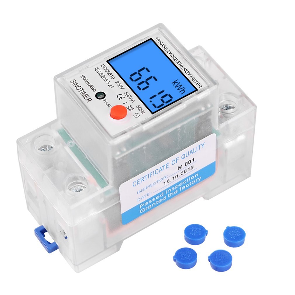 Din Rail Lcd Digital Backlight Energy Meter Single Phase Power Meter Kwh Power Consumption Electronic Wattmeter AC 230V 80A: transparent shell