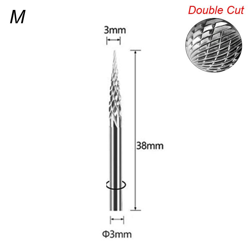 Fresas de carburo sólido de dibujo de vástago de 3mm 1/8 para herramienta Dremel, fresa, herramienta rotativa, rebaba, corte de diamante, molienda rotativa de Metal y madera: 13 mm