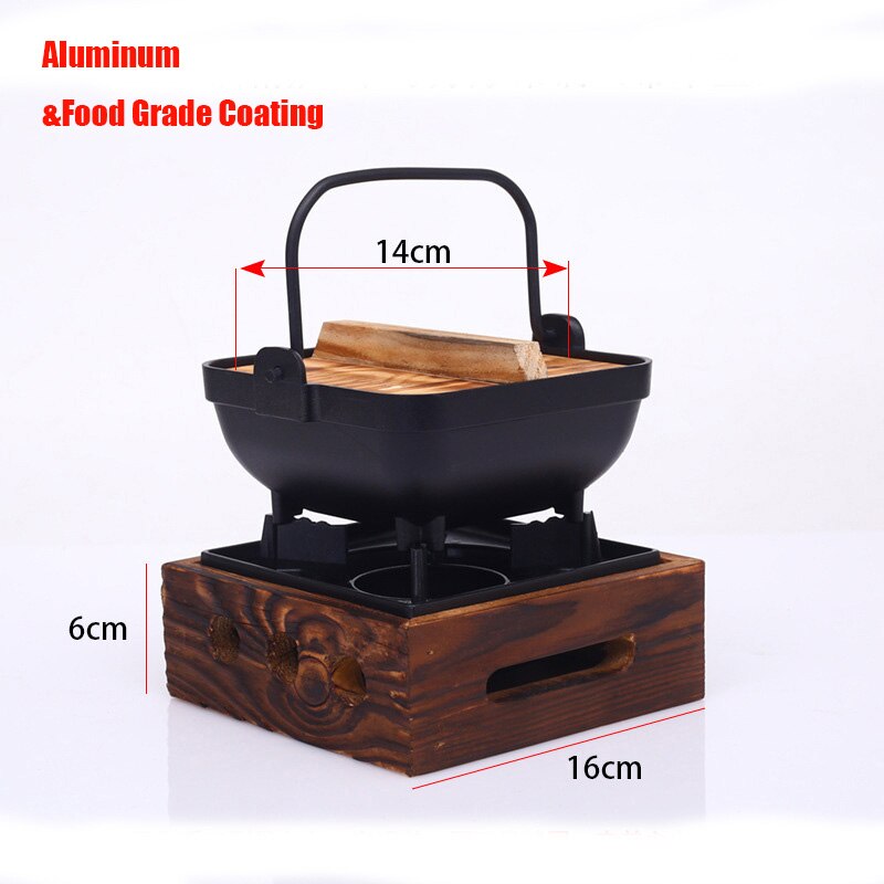 Olla japonesa Sukiyaki de hierro fundido, Wok con tapa de madera, japonés, olla , estufa colgante, herramienta de cocina para el hogar y restaurante: Aluminum B