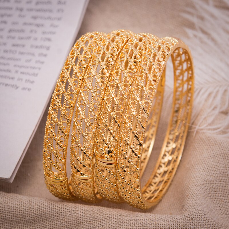 4Stck FashionAfrica Vereinigten Staaten Gold Farbe Dubai Armreif Armbänder Für Frauen Männer Einfache Gold Farbe Armreifen Charme Braut Schmuck