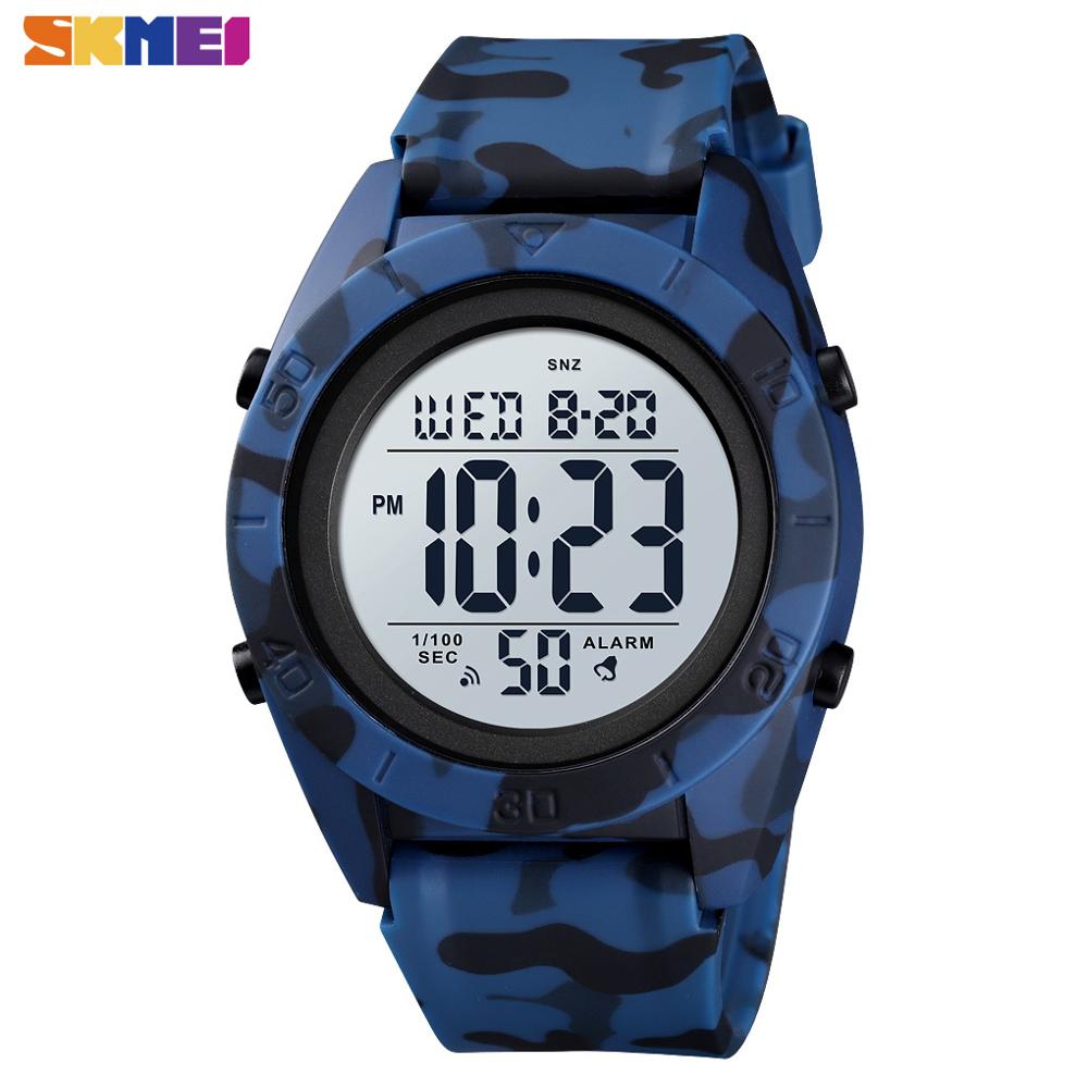Skmei utendørs sport herreklokke slitesterk digital vanntett håndledd tid 2- tids vekkerklokke til herre ledet montre homme 1591: Camoblue