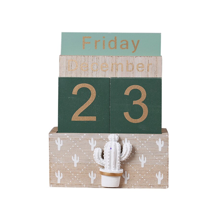 1Pc Desktop Ornaments Calendar Wood Perpetual Calendar, Home Office DIY Daily Schedule Table Calendars, Photo Props Decoration: C