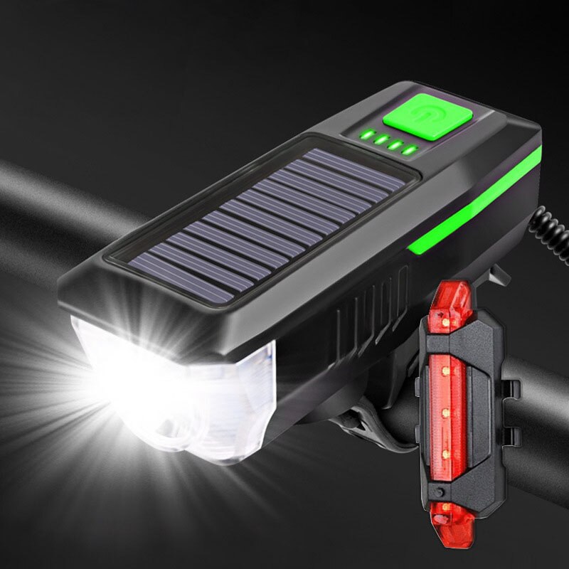 Neue Fahrrad MTB Licht Solar- USB Ladung aufladbare Radfahren Scheinwerfer Wasserdichte Fahrrad Scheinwerfer Hinten Rücklicht Lampe Taschenlampe: Solar--Grün-T
