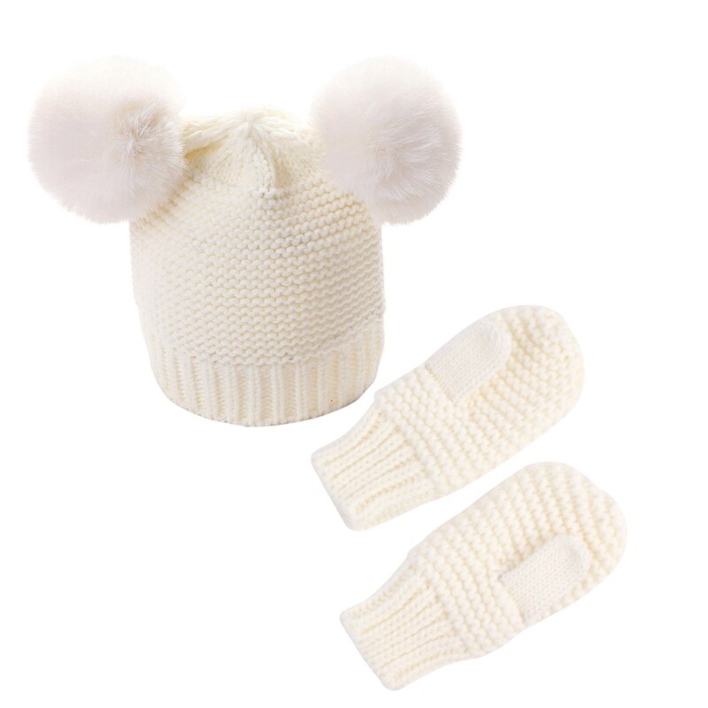 Niños Niñas guantes para chicos bebé abrigo invernal Crochet punto sombrero boina de lana + guantes mitones , servicio de triangulación de envíos: White