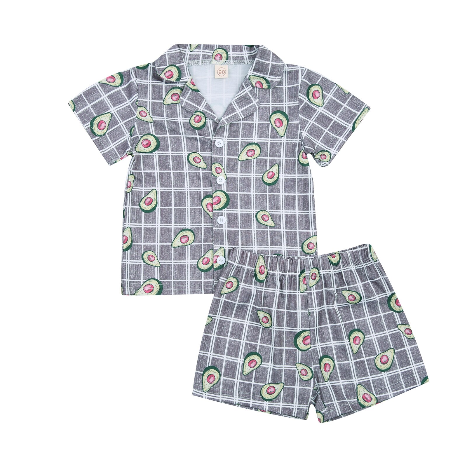 Children's Cartoon Print Pajamas Set Lapel Short Sleeve Casual Button T-shirt Cute Loose Shorts Set: B / 3T
