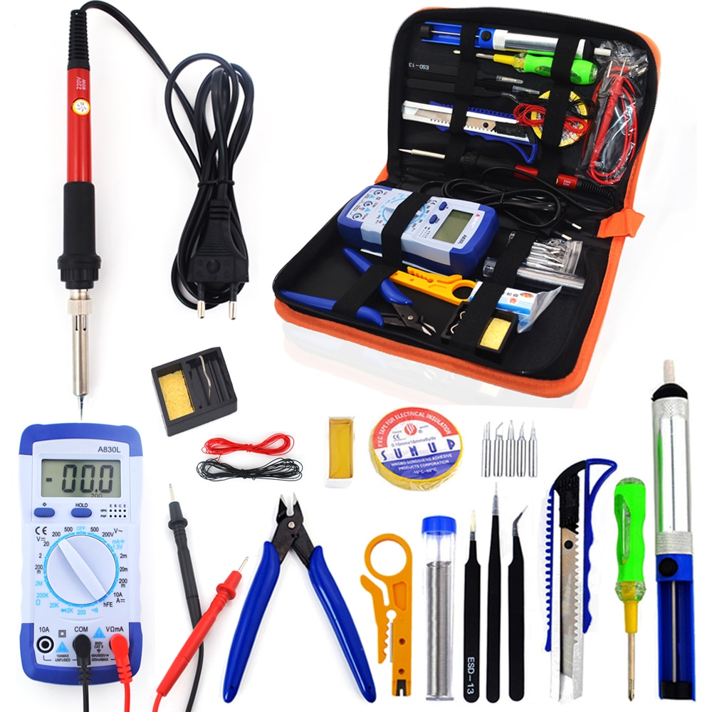 60W EU plug 220V 110V verstelbare temperatuur Soldeerbout kit Met Multimeter Desoldeirng Pomp Lasapparaat