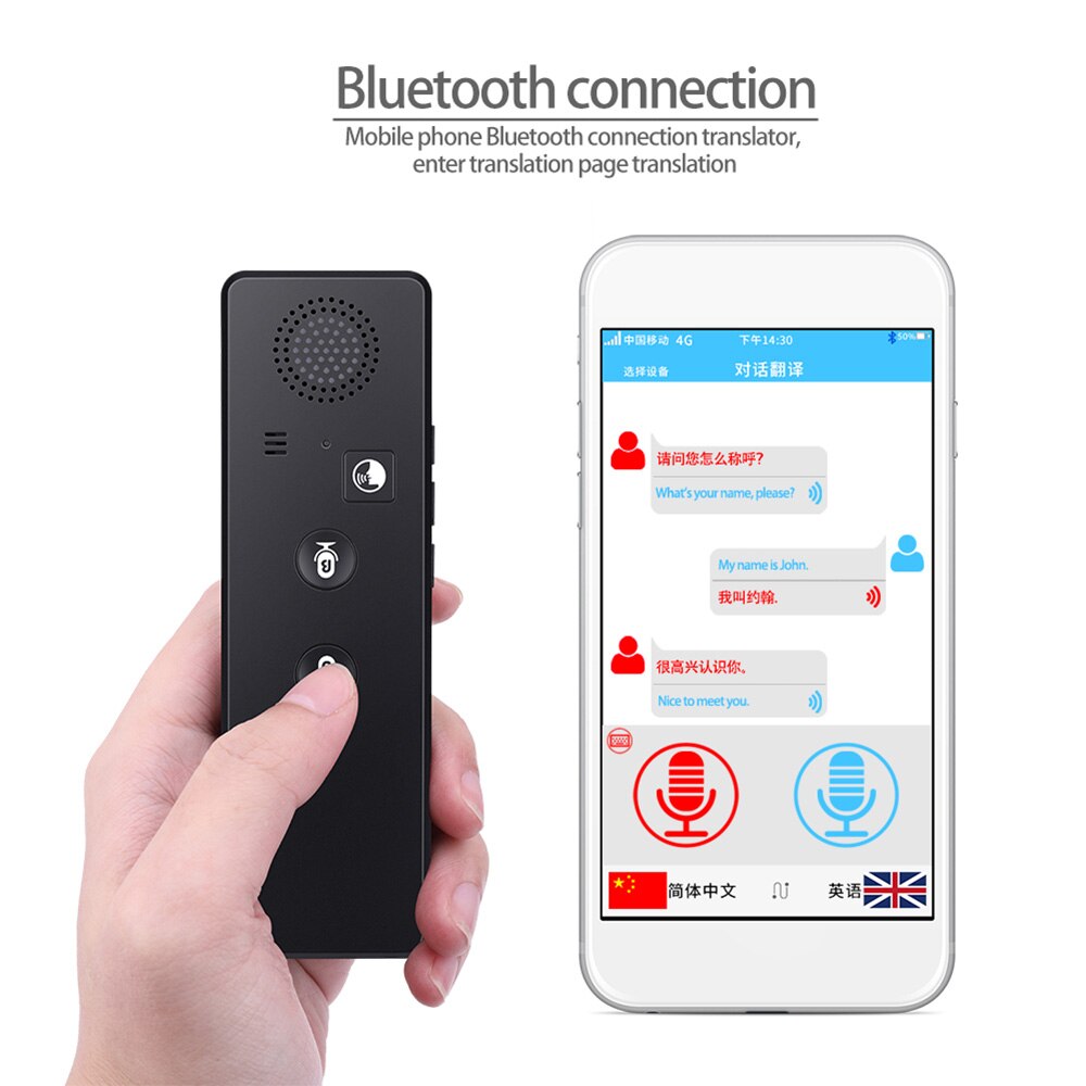 Draagbare Real Time Smart Voice Vertaler Bidirectionele Mobiele Telefoon Bluetooth Vertaler voor Leren Reizen Zakelijke Bijeenkomst