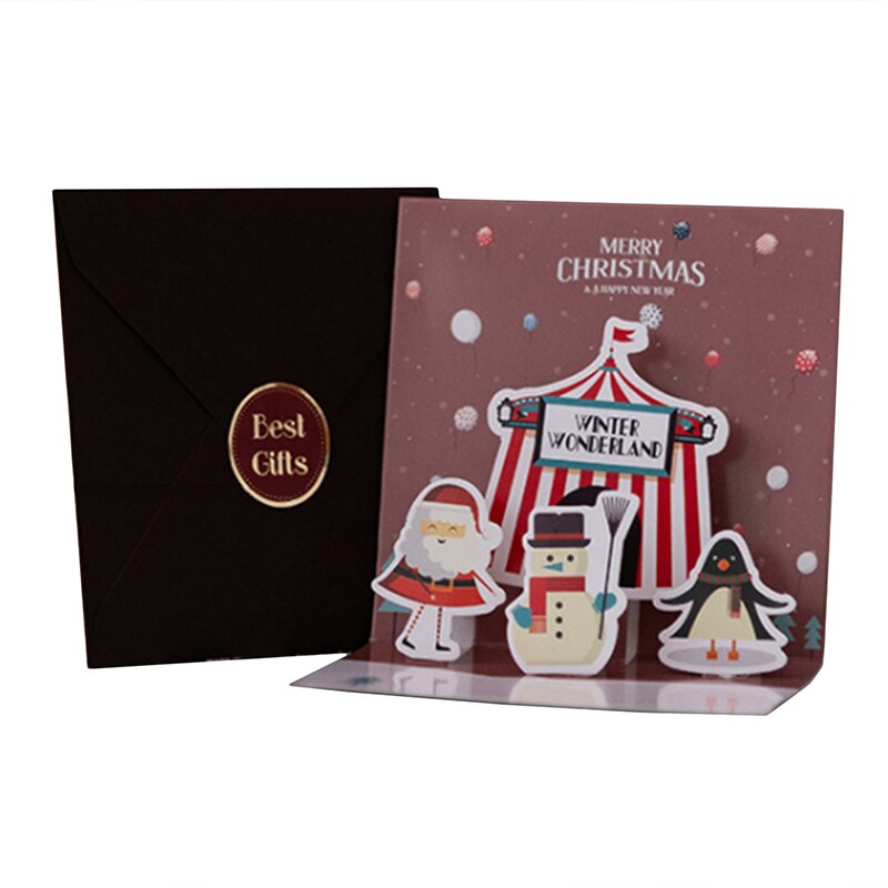 Postal con sobre de Papá Noel, muñeco de nieve, árbol de Navidad, 3D, Pop-UP, , invitación, , Feliz Navidad, tarjeta de felicitación, tipo plegable: Brown old man