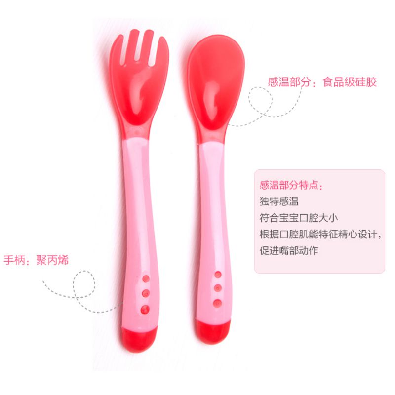 Conjunto de utensílios de mesa infantil, 2 pçs/set, sensor de calor, colher de alimentação térmica, bebê, crianças, estofado de silicone