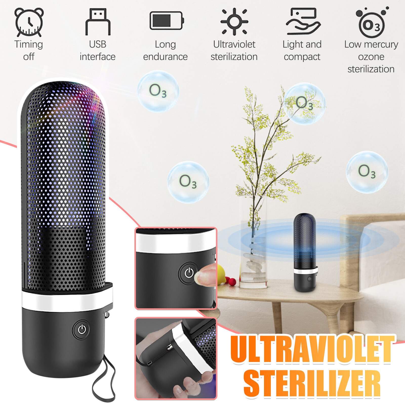 Portable Uvc Lamp Sterilizer Household Ultraviolet Disinfection Lamp Uvc+ozone Usb Rechargeable Disinfection Lamp#dg4