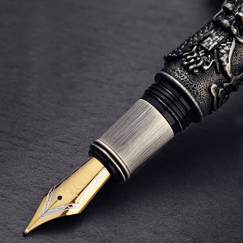 Jinhao-pluma estilográfica de dragón de lujo Vintage, caligrafía de Metal s para escribir, punta de 0,5mm, papelería de firma de oficina pesada