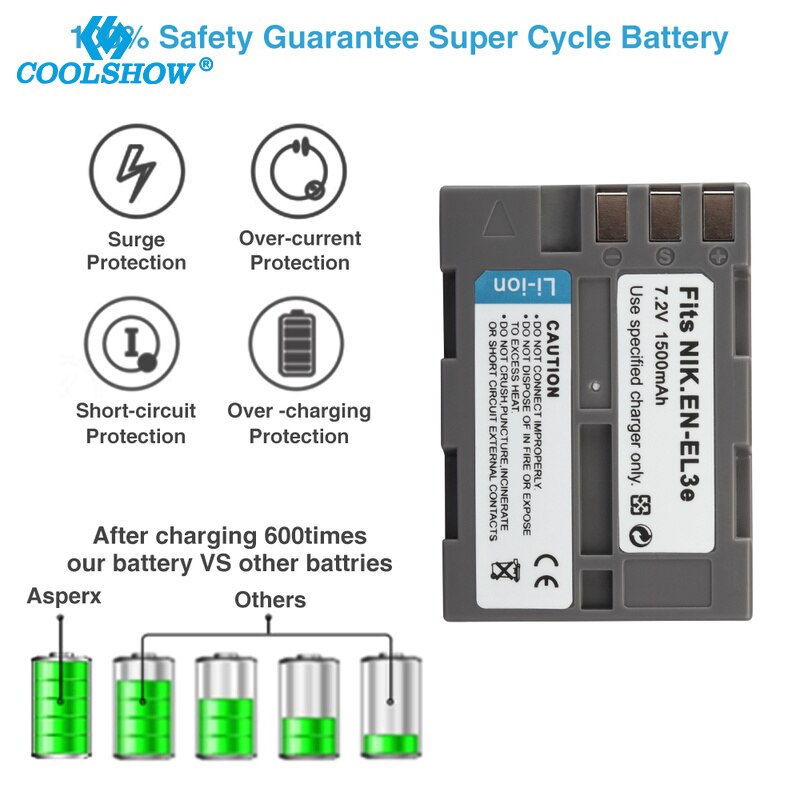 EN EL3e ENEL3e Batteries for Nikon D30 D300s D50 D70 D70S D100 D200 D300 D800 V1 MB-D11 MB-D12 MH-18A 1500mAh Camera Battery