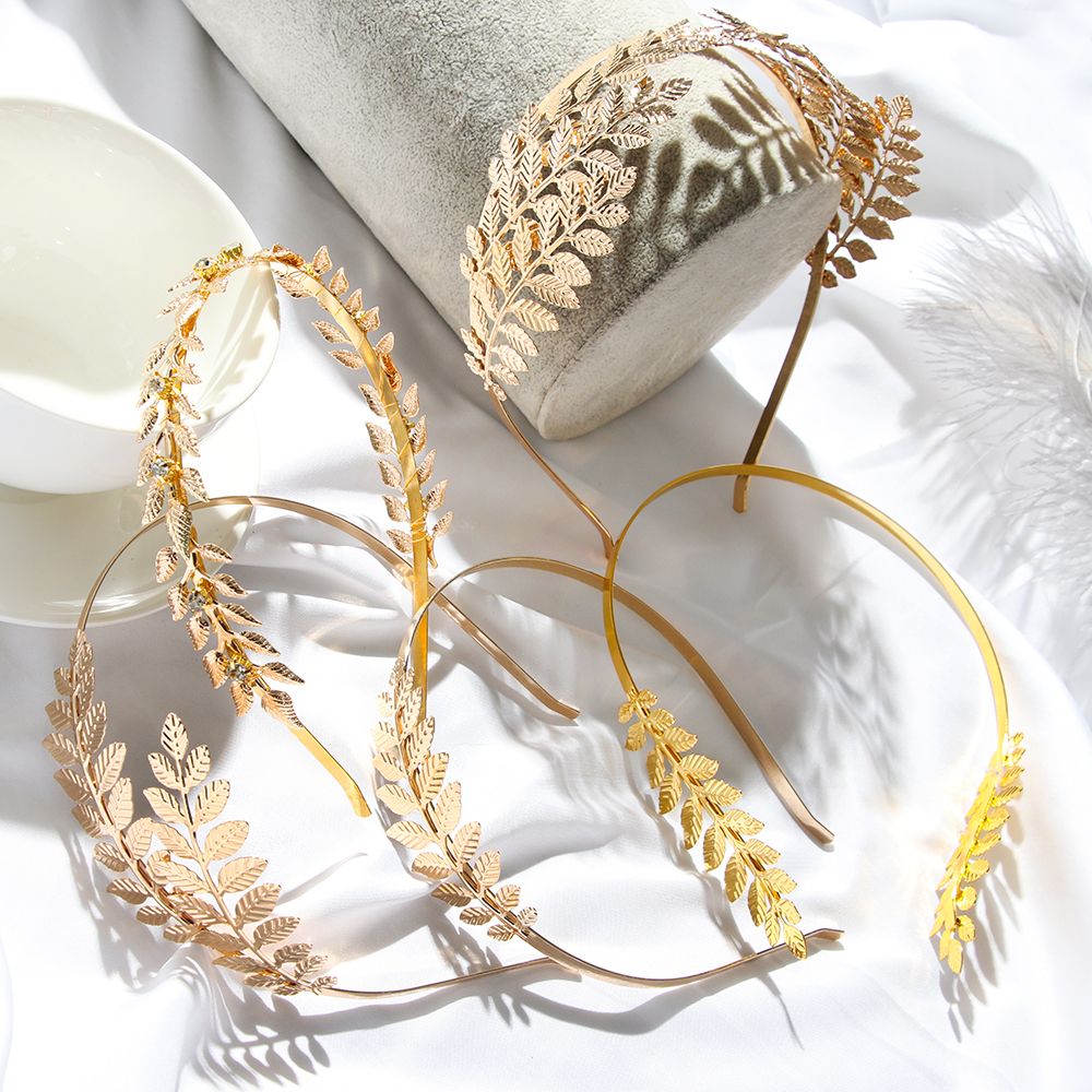 Serre-tête en forme de feuille dorée pour femme, accessoire de coiffure de mariée, diadème romain, couronne, bijoux