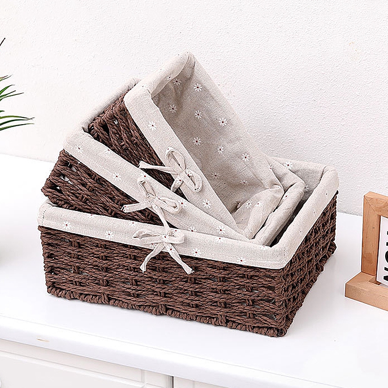 Papieren Touw Geweven Opbergmand Desktop Organizer Cosmetica Opbergcontainer Speelgoed Diversen Opbergdoos Picknick Fruit Snackmand
