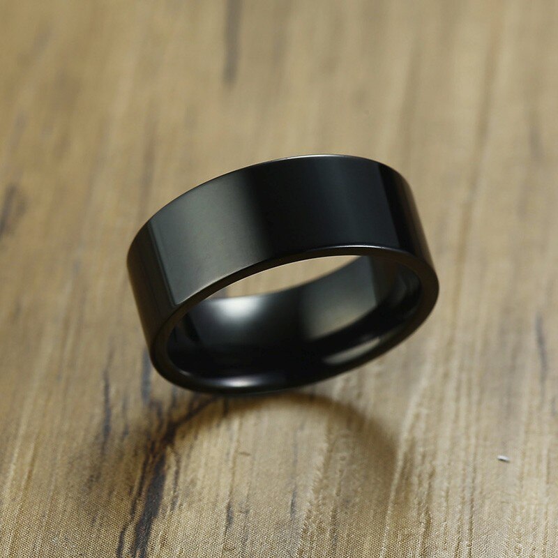 Heren Ring 8Mm Platte Pipe Cut Matte Zwart Rvs Wedding Engagement Band Voor Mannen Sieraden