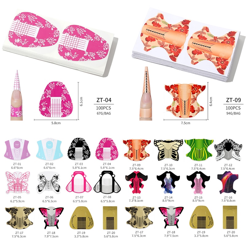 100 Pcs/Lot French Nail Form Tips Nail Extension Art Tools False Nails Art DIY Guide Forms Manicure Set Nail Forms Extension