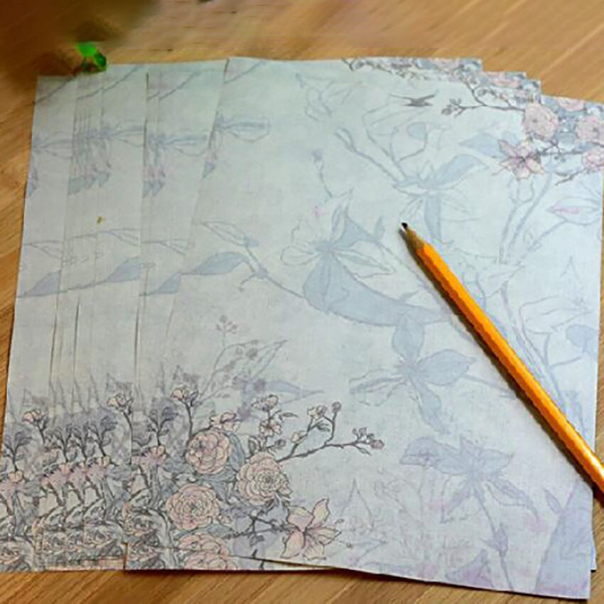 Juego de 10 hojas de papel Vintage para escribir mensajes, de flores, bloc de papel para estudiantes, para la Oficina y la escuela: Chinese Rose