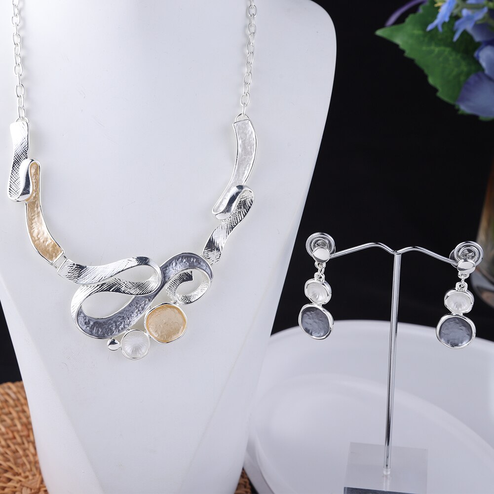 Sprzedaż Cring Coco kwiat magnolii zestawy biżuterii moda rezygnacja wisiorek naszyjniki niebieski emalia naszyjnik łańcuszkowy kolczyki dla kobiet: SE2083SIGWG