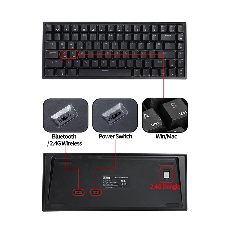 ! RK84 75% RGB Triple Mode Mechanical Keyboard BT5.0/2.4G/USB-C 84 Swappable Bluetooth Wireless Gamer Keyboard