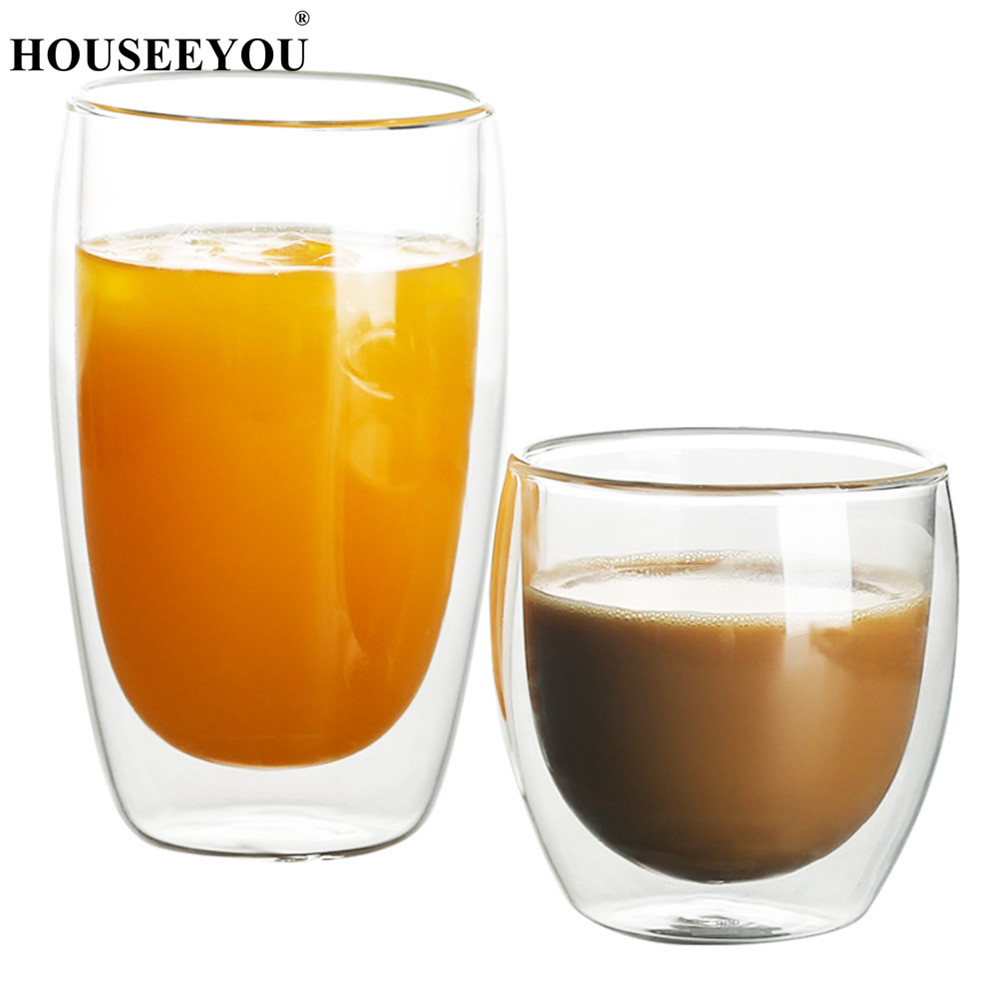 Xinseeyou xícara de vidro para café e chá, xícara criativa com dupla parede, transparente com isolamento