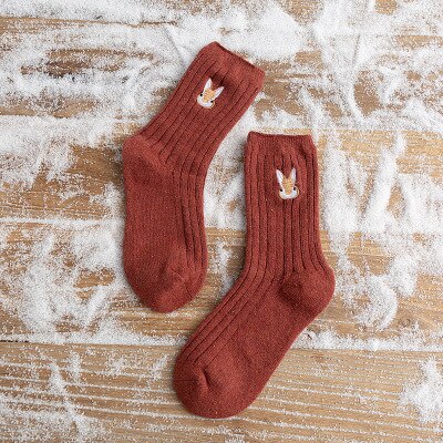 Calcetines con bordado de dibujos animados para mujer, medias de lana gruesas, cálidas, de otoño e invierno: 5