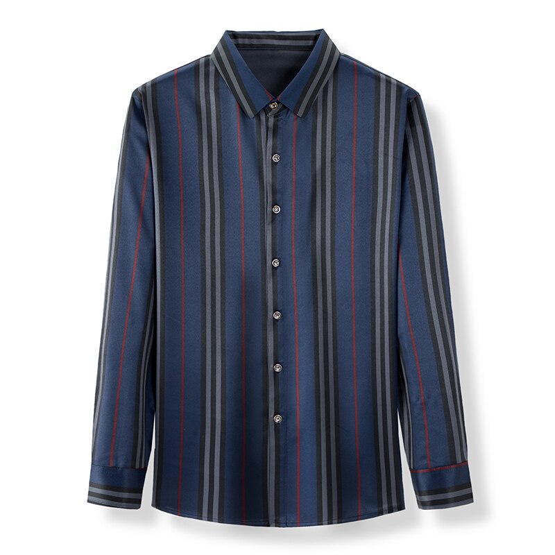 Luxury Silk Shirts Thin Long Sleeve Striped Dress Shirts Men Korean Casual Slim Fit Camisa Masculina C846