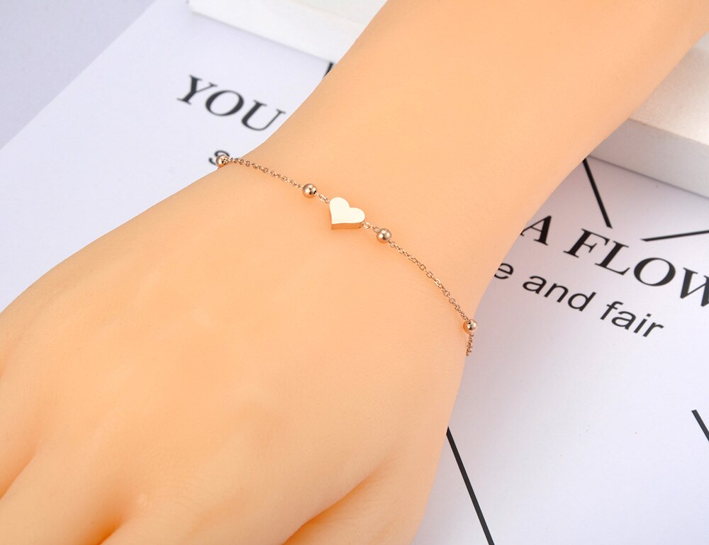 Lokaer Titanium Stainless Steel Heart Charm Bracelets For Women Girls Cute/Romantic Rose Gold Chain Link Bracelet Jewelry B20069