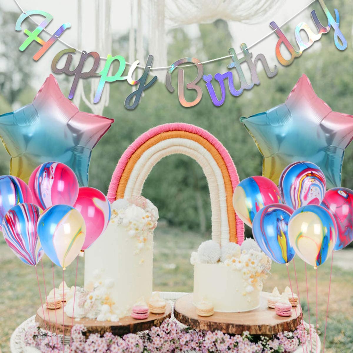 Rainbow 10th Birthday Decorations for Girls Double Digits Birthday Party Decorations Banner Number 10 Balloon Star Balloons