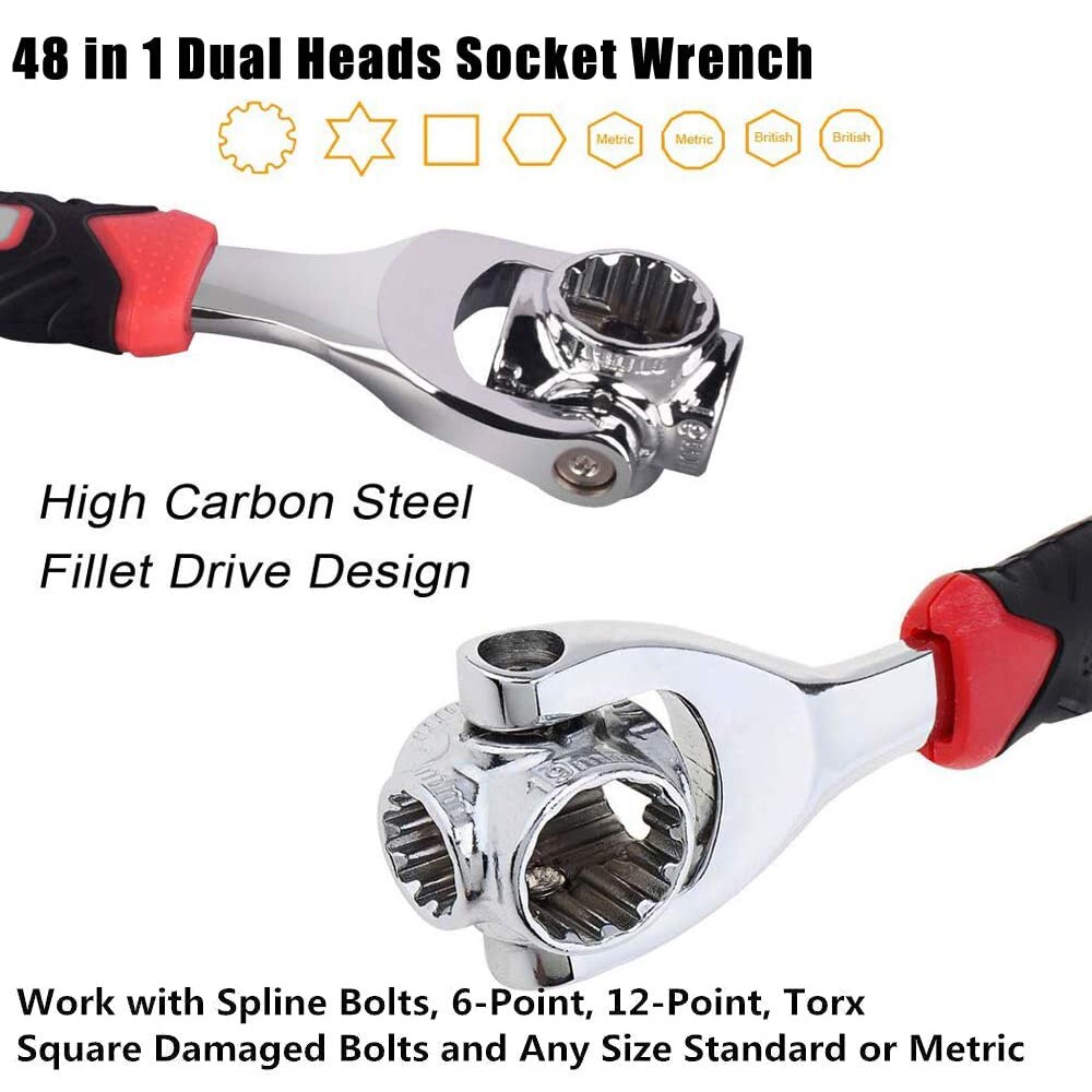 Llave Universal 48 en 1 para reparación de automóviles, herramientas de enchufe con pernos estriados Torx de 6 a 12 puntos, llave inglesa de 360 grados para el hogar