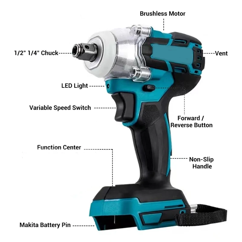 520N.M Borstelloze Elektrische Slagmoersleutel Draadloze Elektrische Slagmoersleutel Borstelloze Elektrische Sleutel Handboor Socket Power Tool