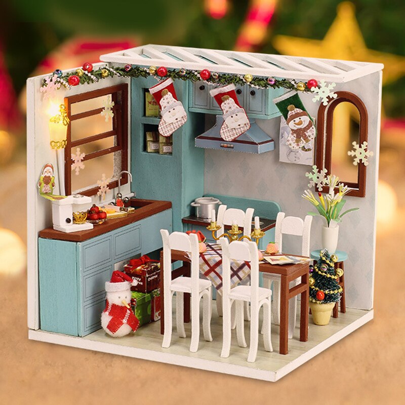 Diy Miniature Dollhouse Kit Handmade Model Wooden House Kitchen Roombox Birthday Christmas Kids Toys Doll House Furniture