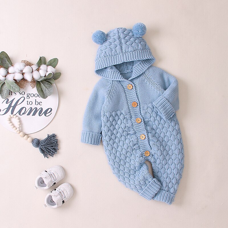 Herfst Baby Baby Meisjes Lange Mouw Gebreide Solid Print Hoodie Rompertjes Trui Kinderen Jongens Jumpsuit