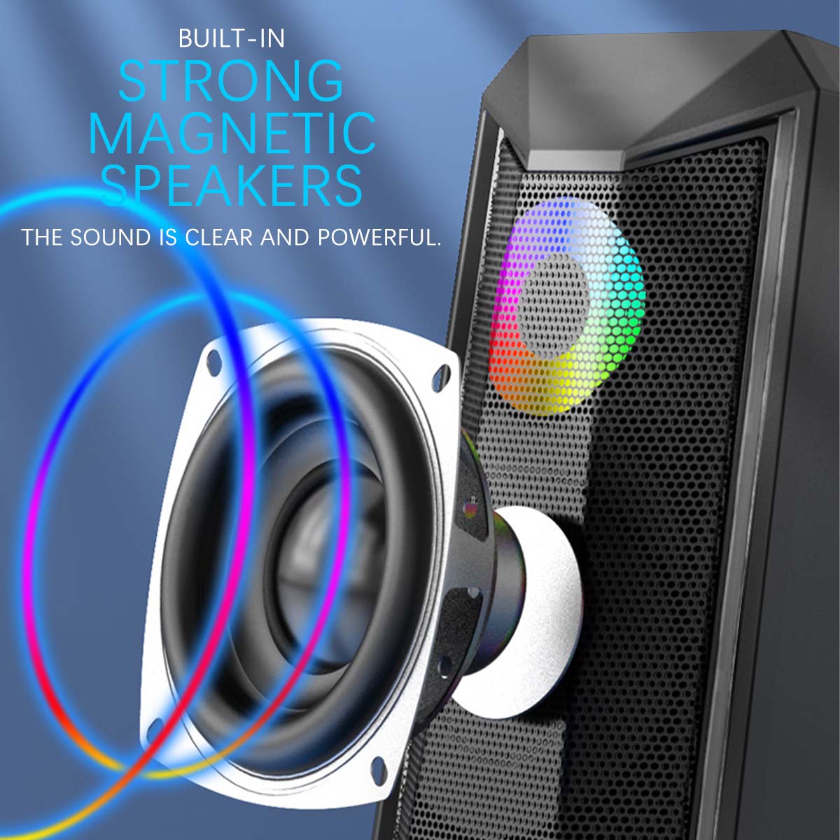 K102 RGB Dynamic Lighting Computer Speakers 3.5mm AUX/USB Stereo Loud Speaker No Delay Speakers Sound Bar for Desktop PC Laptop