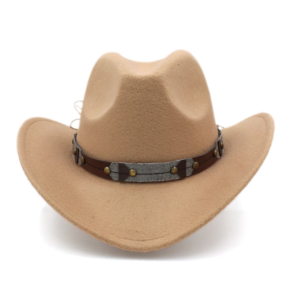 Mistdawn-Sombrero de vaquero occidental clásico Retro Unisex, gorra de ala ancha con banda de cuero, tamaño 56-58cm: Caqui