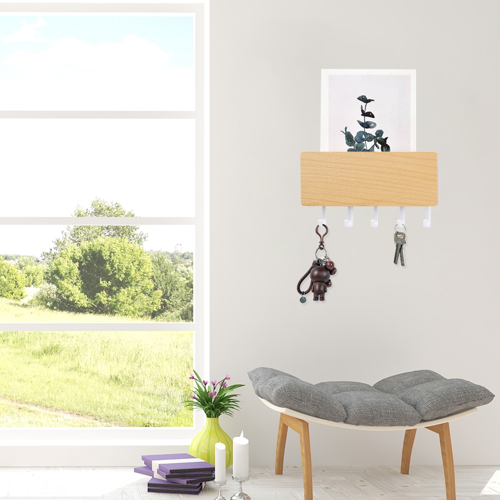 Colgador de llaves decorativo Simple pequeño gancho de pared ahorro de espacio fácil de instalar estante de almacenamiento trasero de puerta de madera
