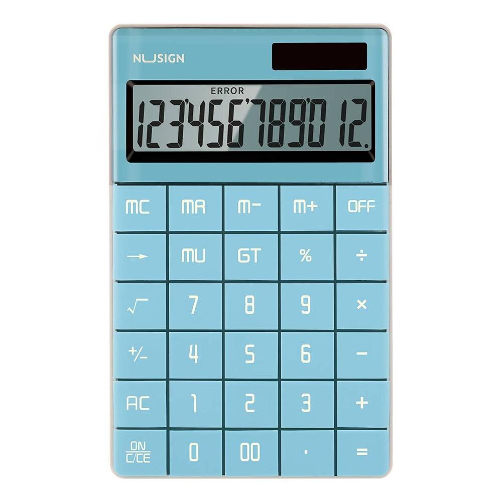 Mini Handheld 12 Digits Display Electronic Calculating Calculator Dual Power Tablet button for Students Office: blue