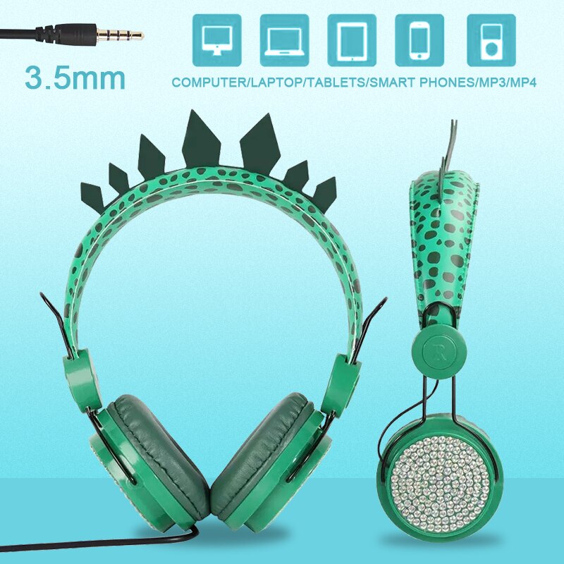 Cute Unicorn or Dinosaur Wired Headphones For girls kids boy Chrismas Bling Diamond Music Phone Helmets With Microphone