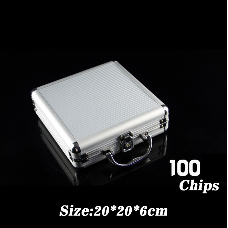 100 stk poker chips sag abs beskyttelig casino chips container aluminium opbevaringsboks monopol gambling hus tokens kuffert: 100 no chips