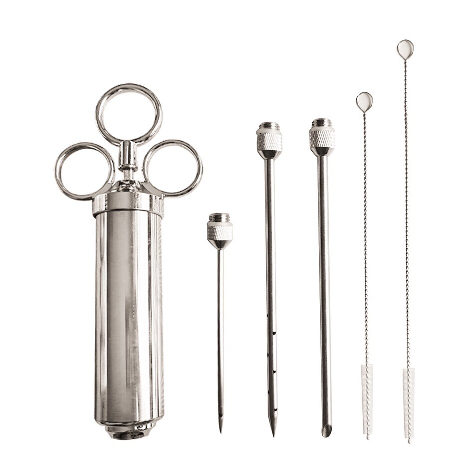 Inyector de carne de pollo y pavo de acero inoxidable, jeringa de condimentos, utensilios para salsa, accesorios de cocina, inyector de sabores: 3 needles and brush