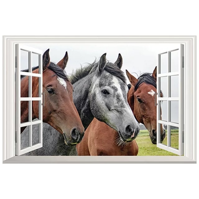 3D Effect Window Muursticker Paarden Animal Vinyl Decal Decor Mural Muursticker Home Decor