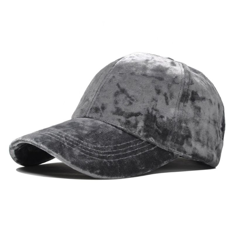 Women Men Winter Faux Velvet Baseball Cap Shiny Solid Color Hip Hop Snapback Hat 28GD: Gray